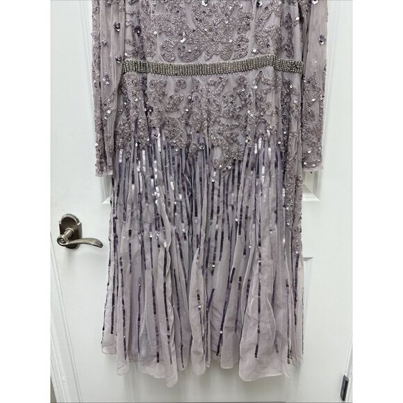Mac Duggal Size 20 Purple 93633 Long Sleeve Sequin Beaded Midi Cocktail Dress - Picture 8 of 14